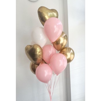 Μπουκέτο μπαλονιών ροζ χρυσά 