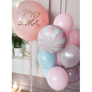 Ροζ happy Birthday και σύνθεση μπαλονιών